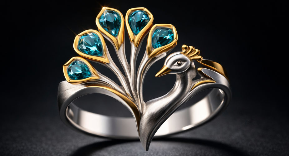 925% Sterling Silver Peacock Gemstone Ring