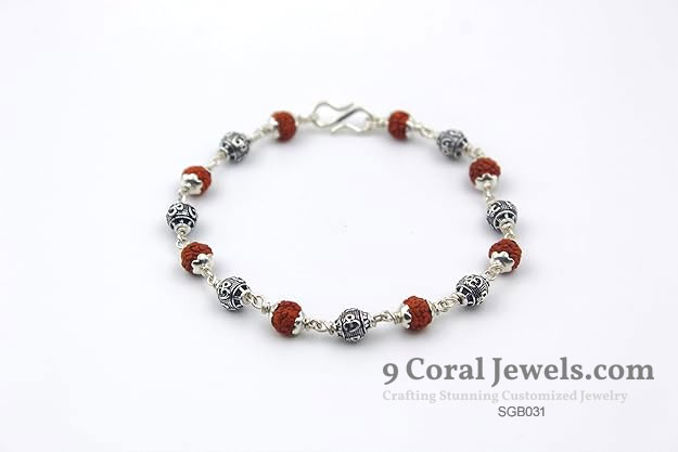 Handcrafted Silver and Rudraksha Bead Bracelet