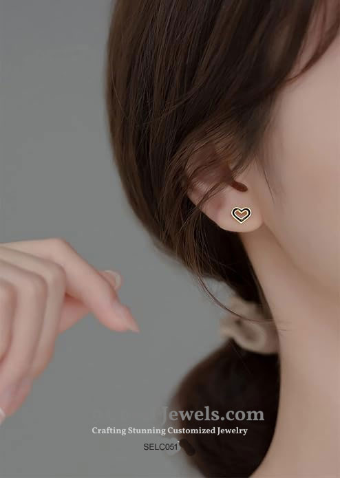Gold Platerd Heart Stud Earrings, 925% Sterling Silver
