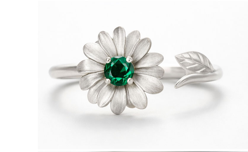 925% Sterling Silver Daisy Blossom Adjustable Ring