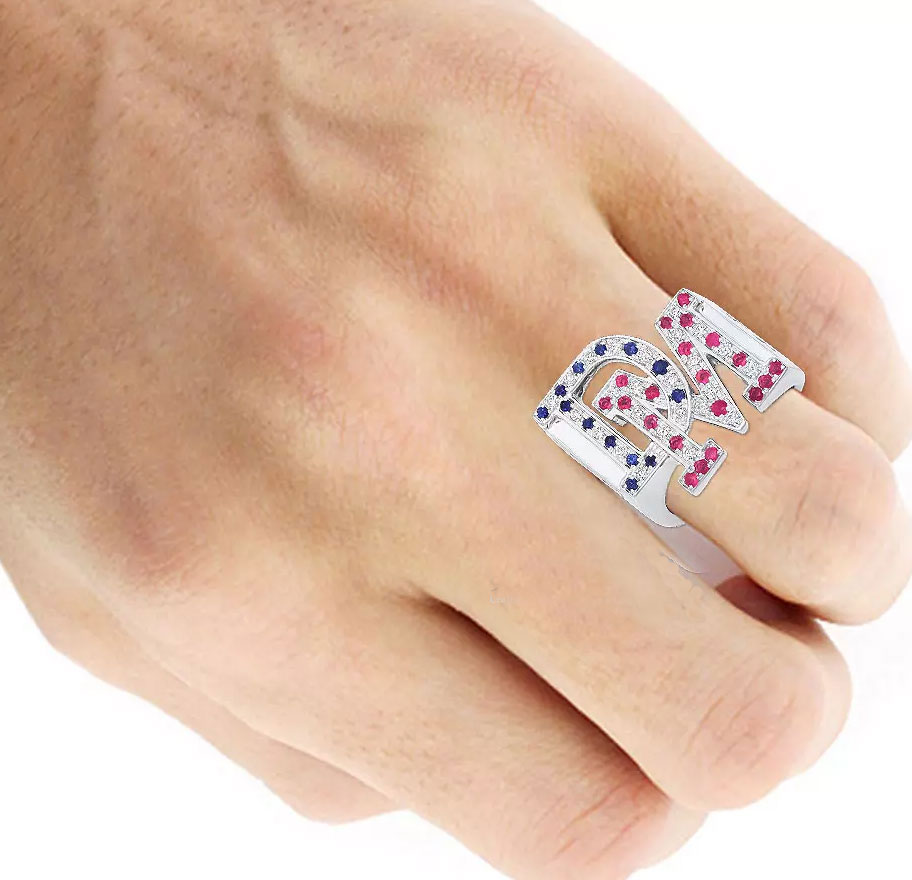 925% Sterling Silver Initials DM Gemstone Ring