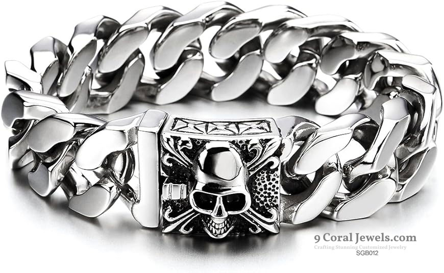 Men's 925% Sterling Silver Skull Bracelet