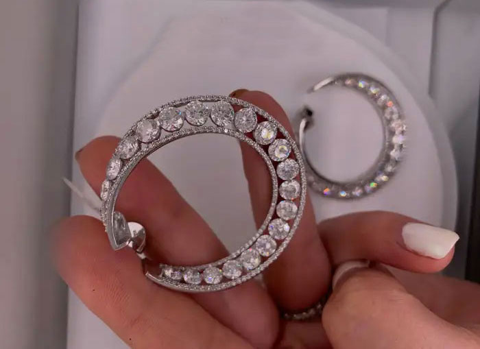 925% Sterling Silver CZ Diamond Hoop Earrings