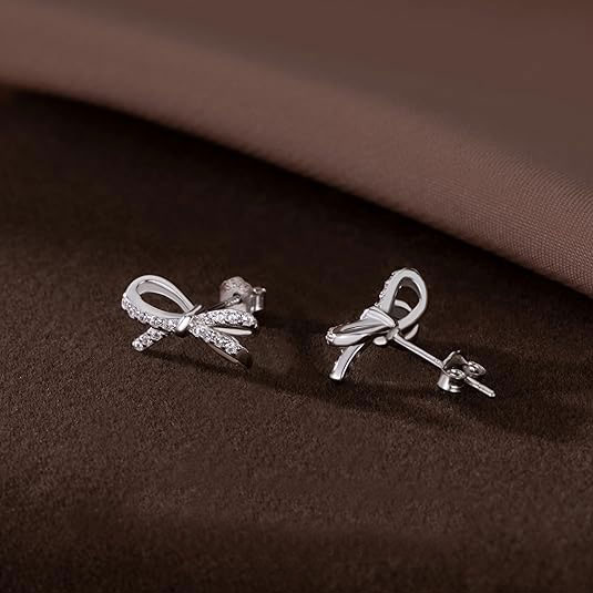 925% Sterling Silver Elegant Bow-Shaped Stud Earrings