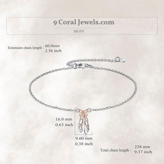 Ballet Slippers Bracelet – 925 Sterling Silver with Rose Gold Accent