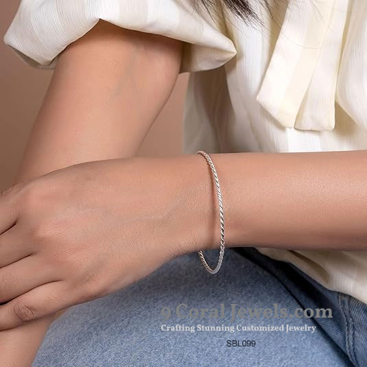 925 Sterling Silver Twisted Rope Bangle