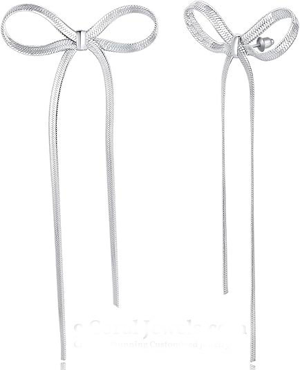 Silver Bow Tie Drop Earrings