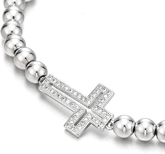 Silver Beaded Cross Bracelet