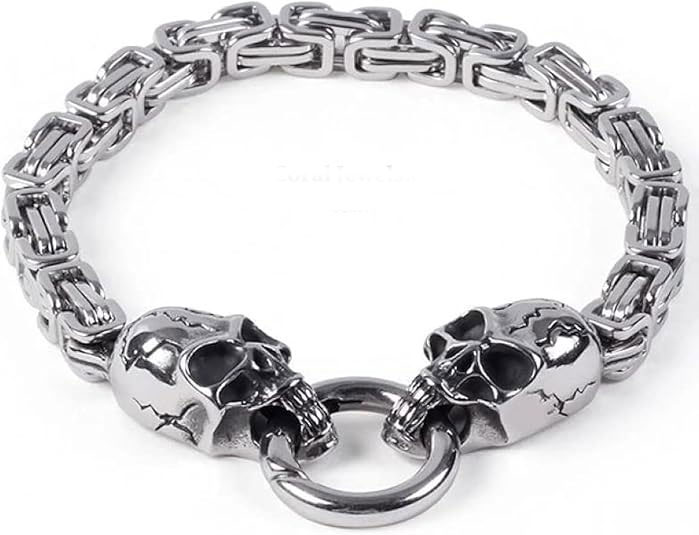 925% Sterling Silver Skull Chain Bracelet