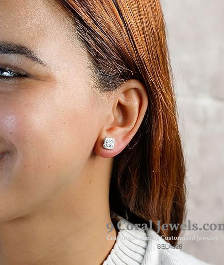 CZ Diamond Halo Stud Earrings