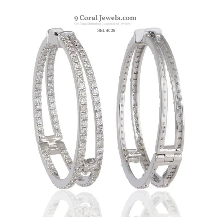 Double Row CZ Diamond Hoop Earrings