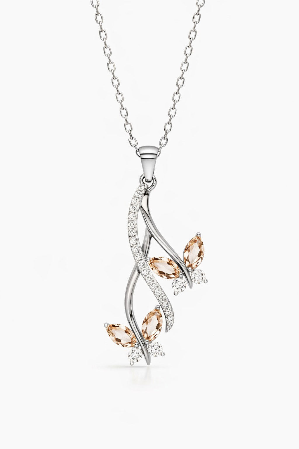 Butterfly Crystal Pendant Necklace - Sterling Silver