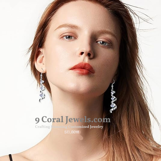 Silver Spiral Crystal Drop Earrings