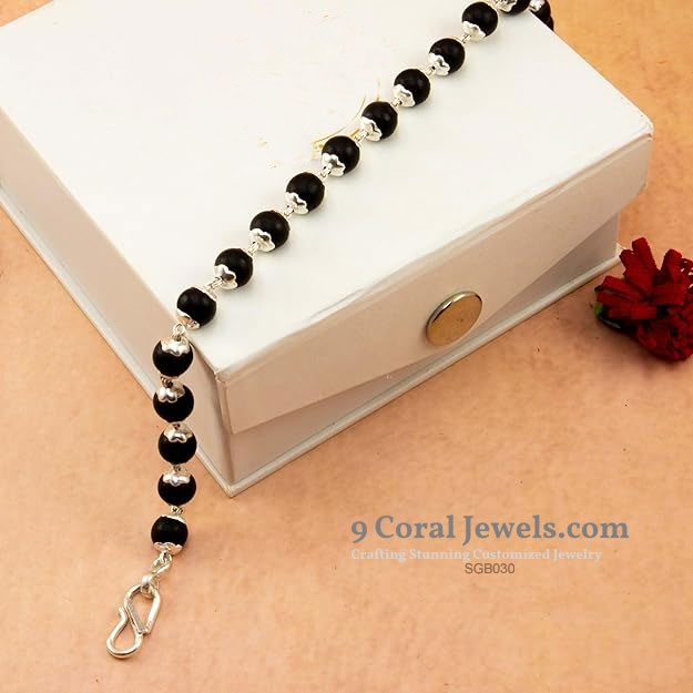 Black Bead Sterling Silver Bracelet