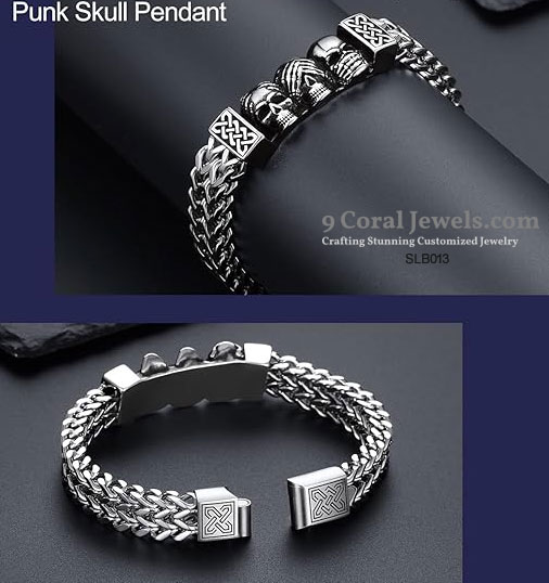 Three Skulls 925% Sterling Silver Bracelet
