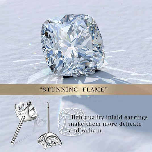 925% Sterling Silver Cushion Cut Cubic Zirconia Stud Earrings