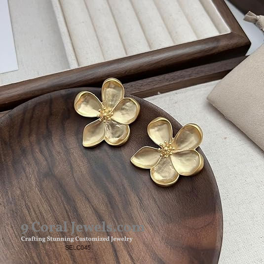 Gold Plated 925% Sterling Silver Flower Stud Earrings