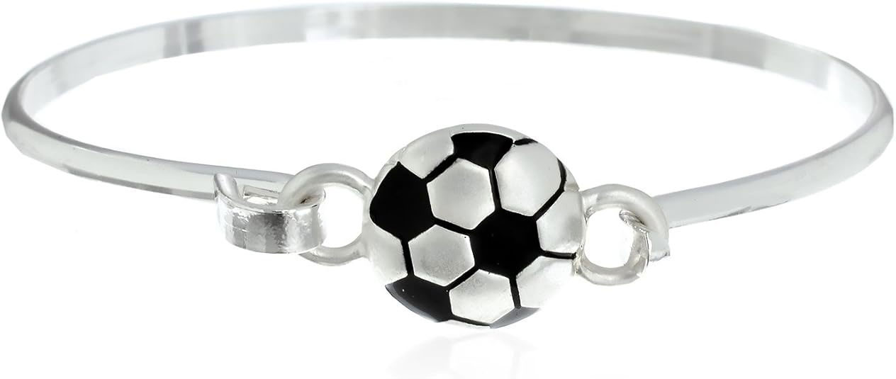 925 Sterling Silver Soccer Ball Bangle Bracelet