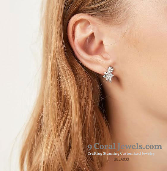 925% Sterling Silver Marquise Cubic Zirconia Cluster Stud Earrings