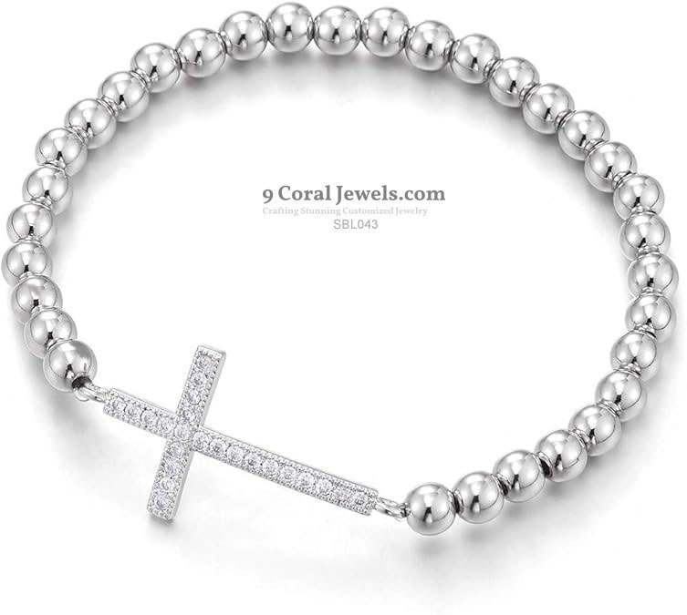 Silver Bead Cross Bracelet