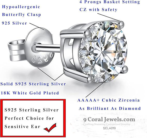 Sterling Silver Round Cut Stud Earrings