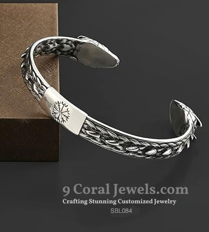 Handcrafted 925 Sterling Silver Viking Dragon Head Bracelet