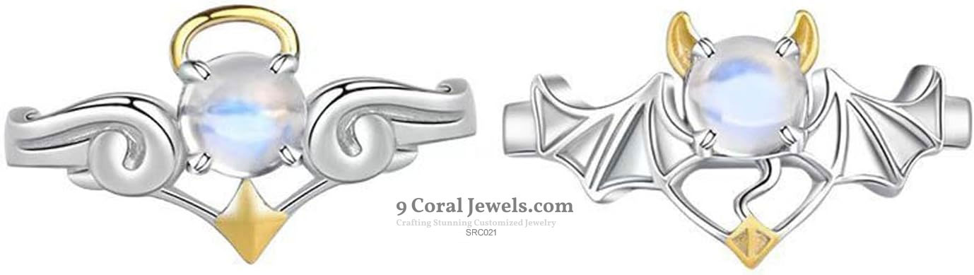 Angel and Devil Moonstone Rings