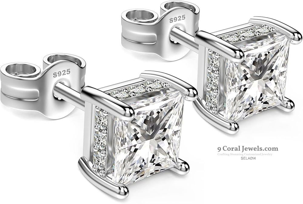 Sterling Silver Princess Cut Stud Earrings