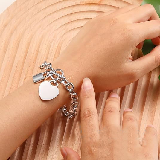 Heart & Lock Charm Bracelet – 925 Sterling Silver
