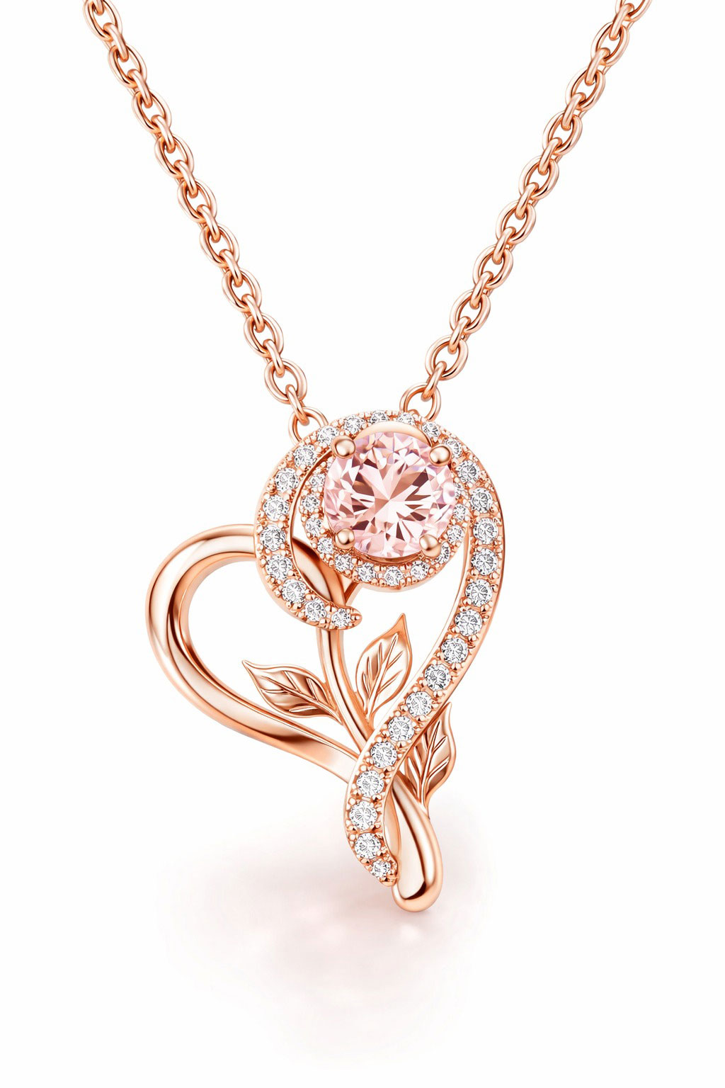 925% Sterling Silver Rose Gold Heart Pendant Necklace