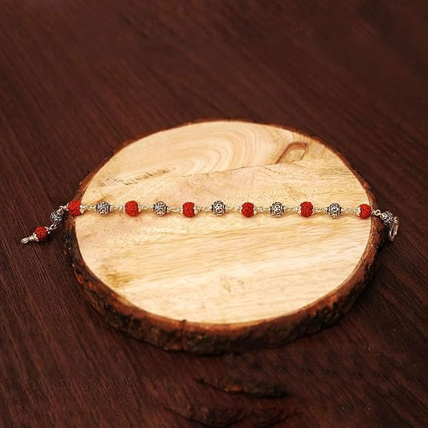 Handcrafted Silver and Rudraksha Bead Bracelet