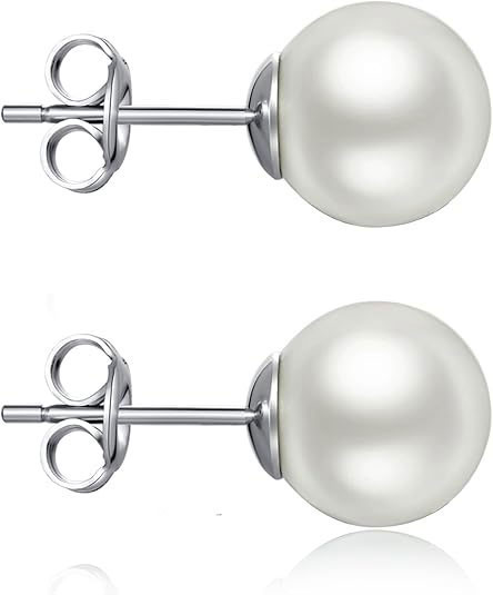 925% Sterling Silver Classic Pearl Stud Earrings