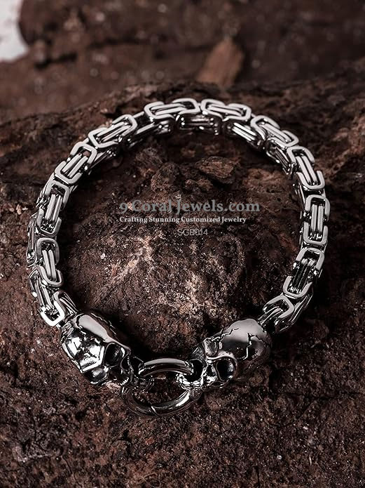 925% Sterling Silver Skull Chain Bracelet