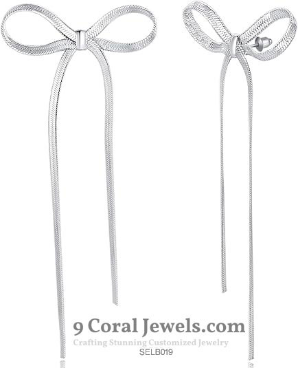 Silver Bow Tie Drop Earrings
