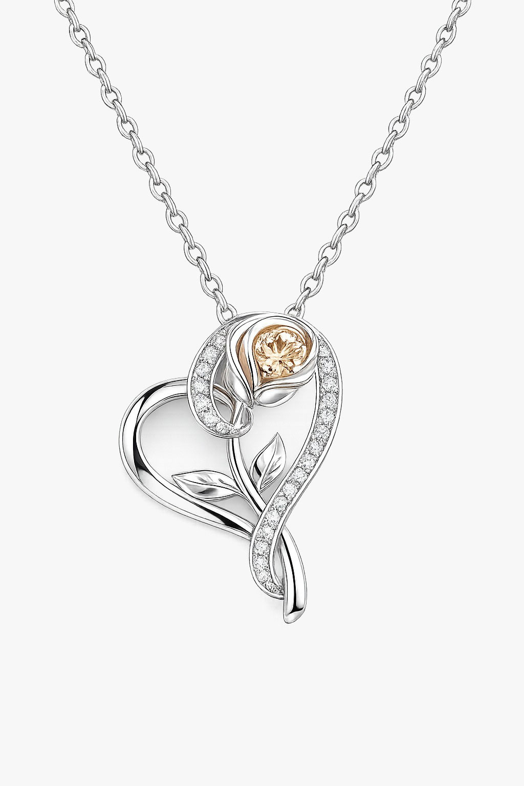 925% Sterling silver Elegant Heart Rose Necklace