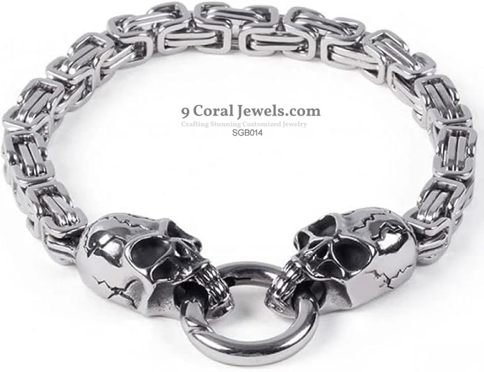 925% Sterling Silver Skull Chain Bracelet