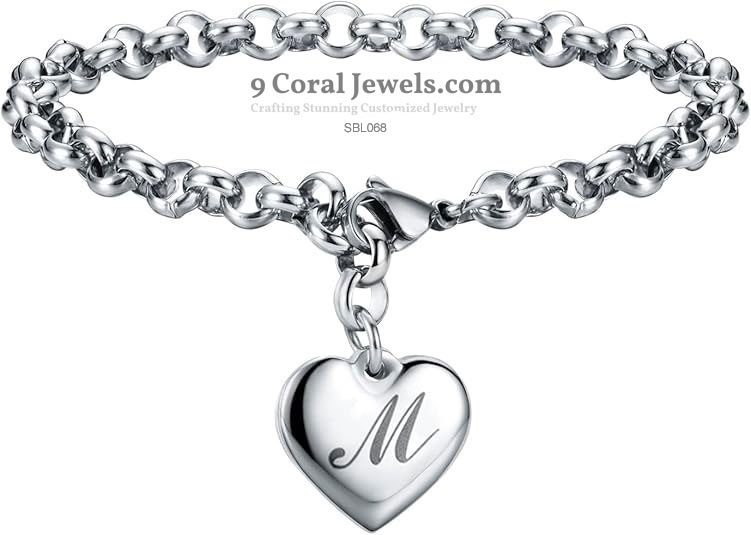 Heart Initial Charm Bracelet – 925 Sterling Silver