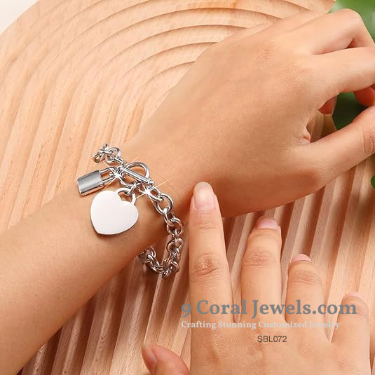 Heart & Lock Charm Bracelet – 925 Sterling Silver