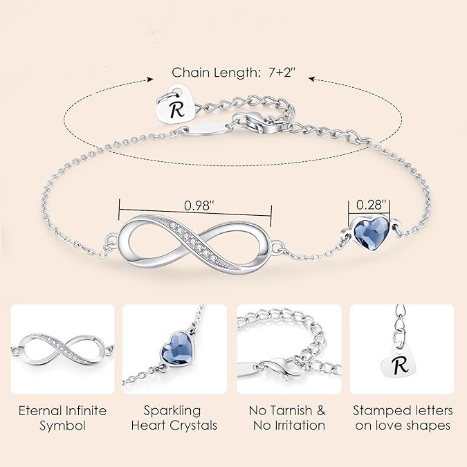 Sterling Silver Infinity Heart Charm Bracelet