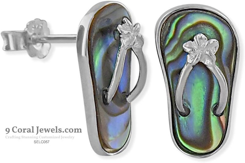 925% Sterling Silver Flip Flop Abalone Shell Stud Earrings