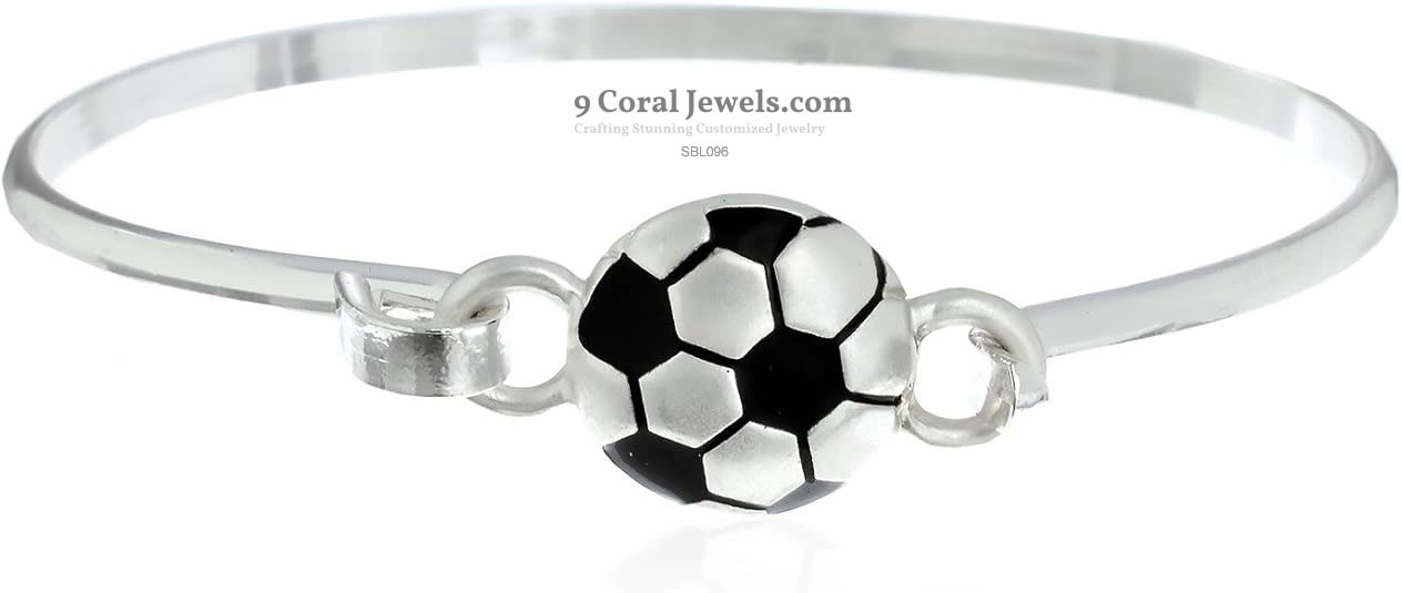 925 Sterling Silver Soccer Ball Bangle Bracelet