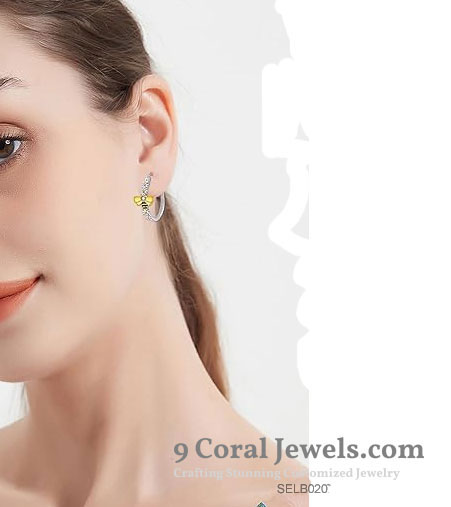 925% Sterling Silver Bee and Flower Hoop Earrings