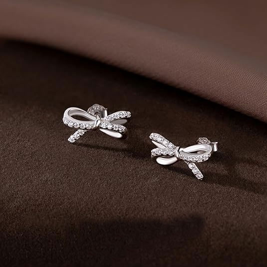 925% Sterling Silver Elegant Bow-Shaped Stud Earrings