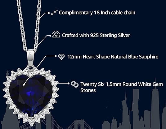 925 Sterling Silver Heart-Shaped Blue CZ Pendant & Bracelet Set – SBL062