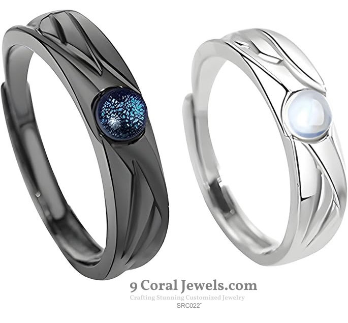 Couple Moonstone and Blue Crystal Rings
