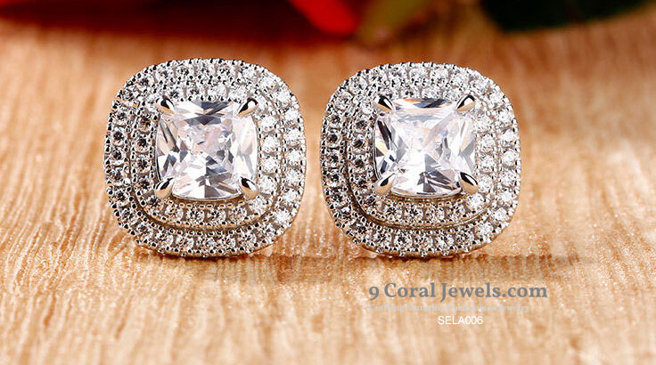 Cushion-Cut Cubic Zirconia Halo Stud Earrings