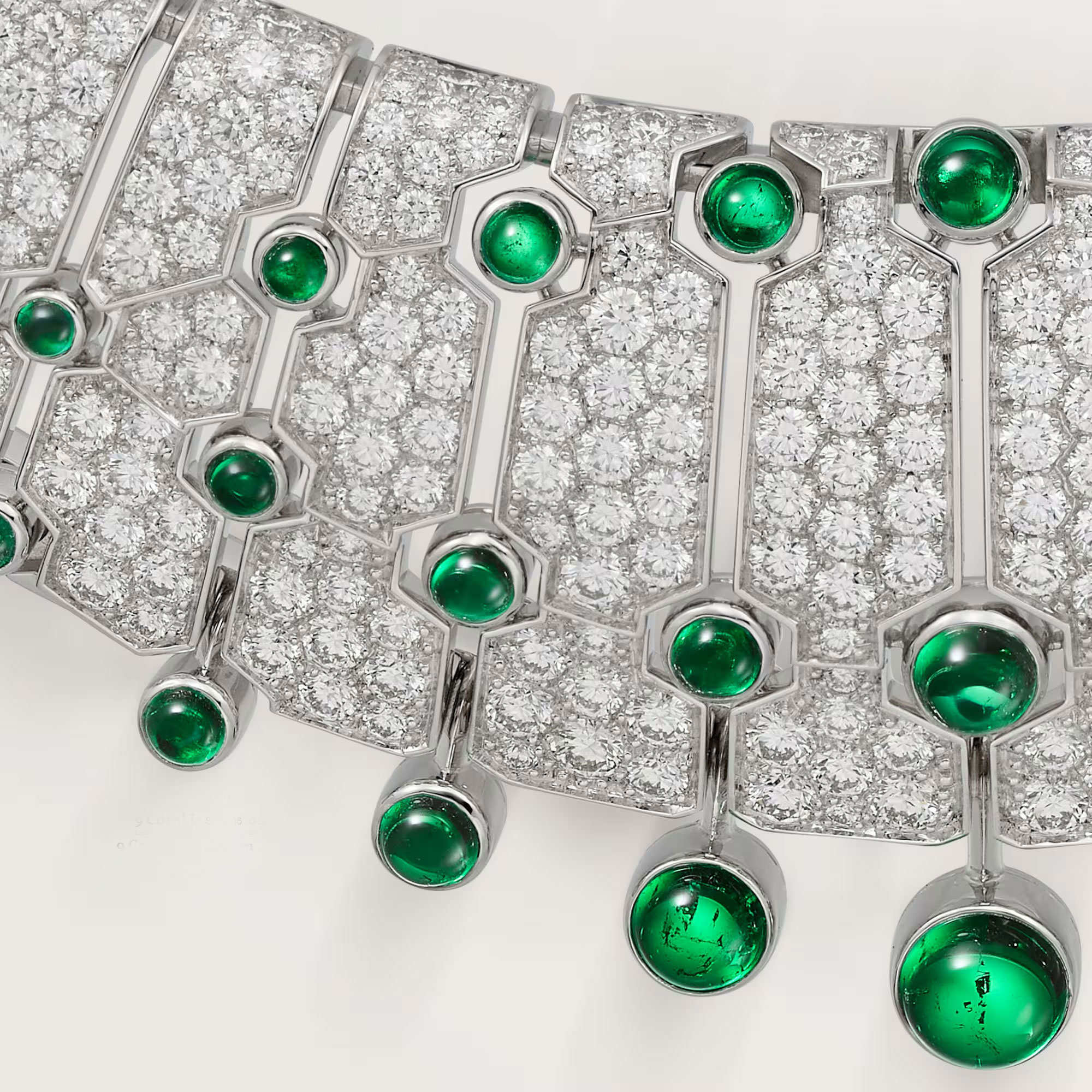 Emerald and CZ Diamond Silver Necklace