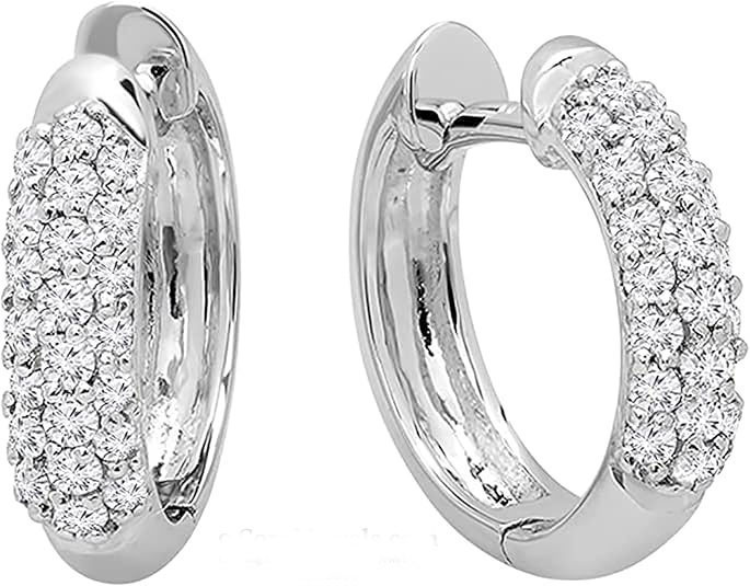 Sterling Silver Crystal CZ Hoop Earrings