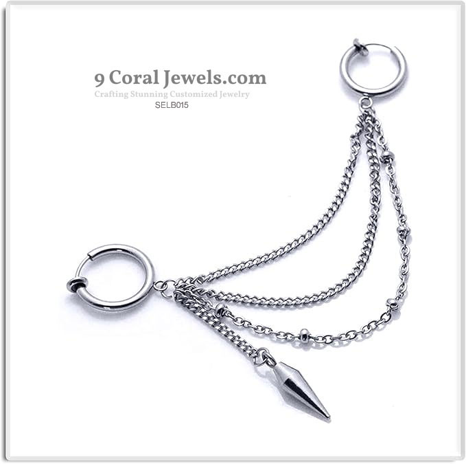Silver Dangle Hoop Earrings with Chains