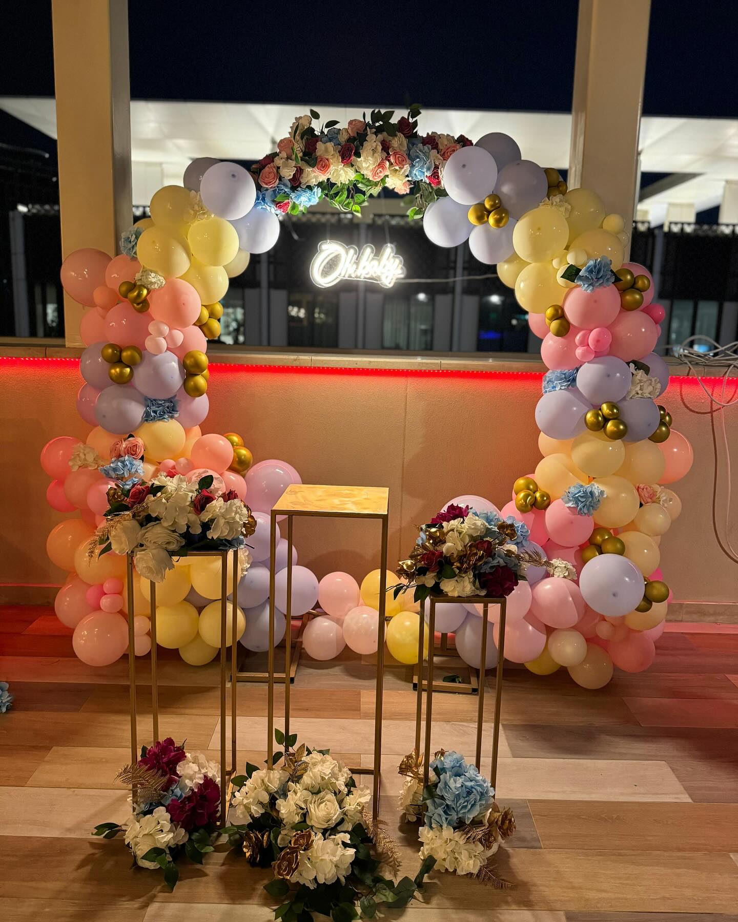 Pastel Balloon Arch with Floral Decor